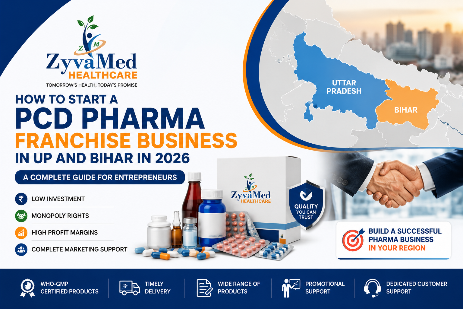 Learn how to start a PCD Pharma Franchise Business in Uttar Pradesh and Bihar in 2026. Explore investment, requirements, benefits, opportunities, and expert tips for success.