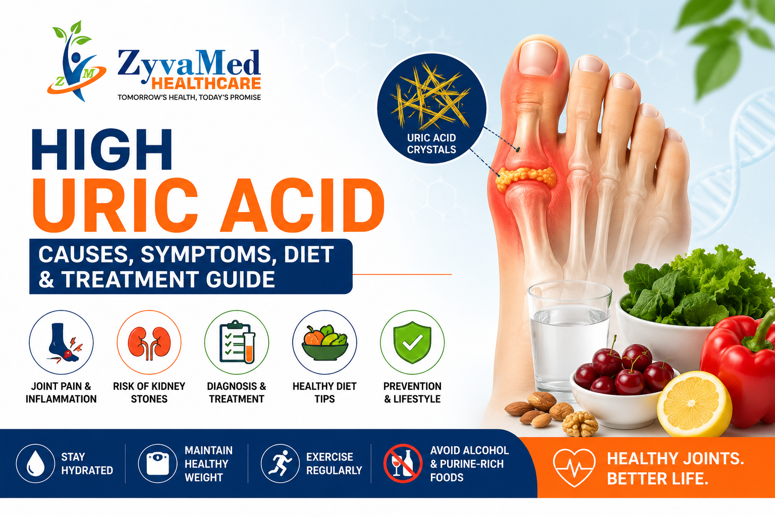 High Uric Acid Causes Symptoms Diet Treatment and Prevention Guide by ZyvaMed Healthcare