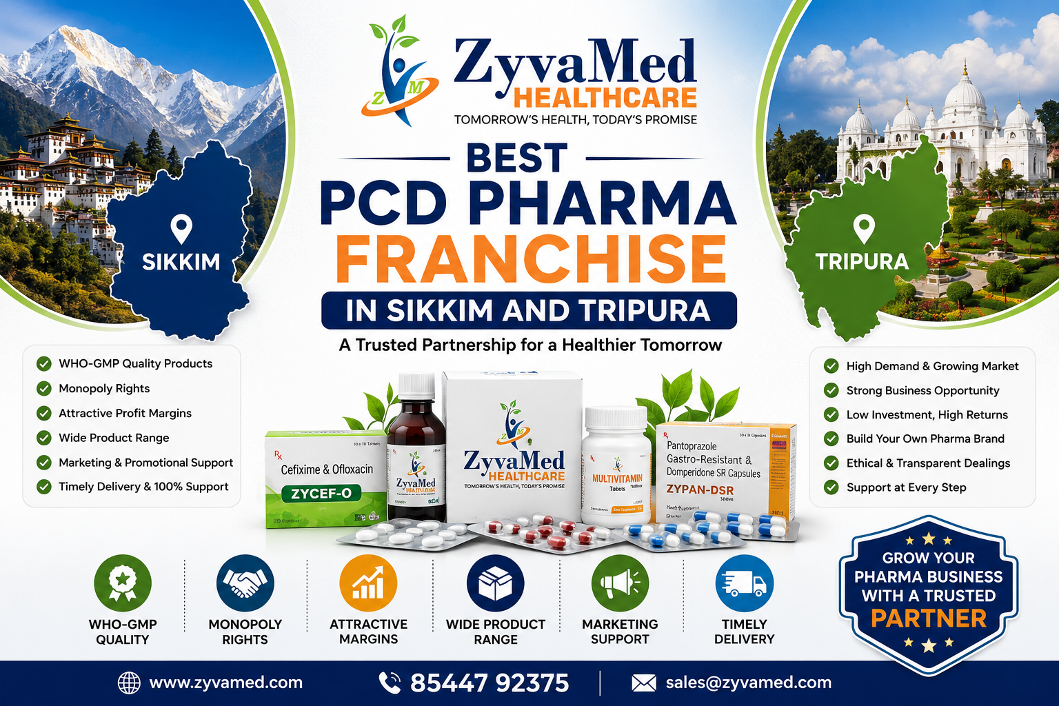 ZyvaMed Healthcare Best PCD Pharma Franchise in Sikkim and Tripura with monopoly rights and quality medicines